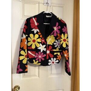 Anage Women’s M Embroidered Floral Statement Blazer Jacket Art-to-Wear”
